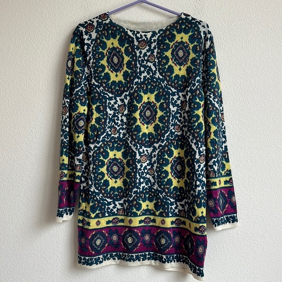 Talbots Merino Wool Multicolor 3/4 Sleeve Damask Pattern Sweater - Picture 1 of 12